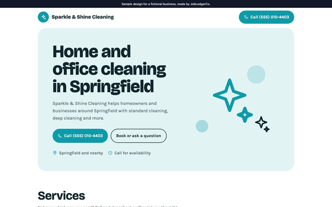 Sample cleaning website in the Fresh style